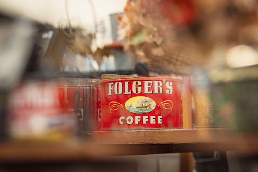 Retro Folger's Coffee tin with nostalgic vibe, perfect for vintage lovers and collectors.