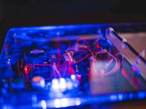 Free stock photo of blue light, cables, controller