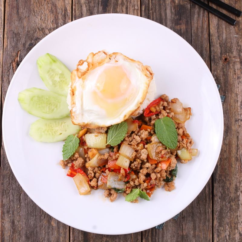 Thai Basil and Minced Chicken Manakish