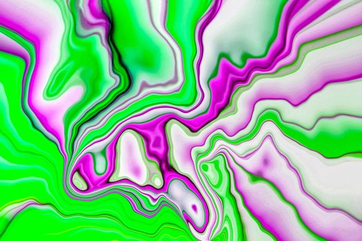 An energetic and colorful abstract swirl in vivid green and purple hues, creating a dynamic visual effect.