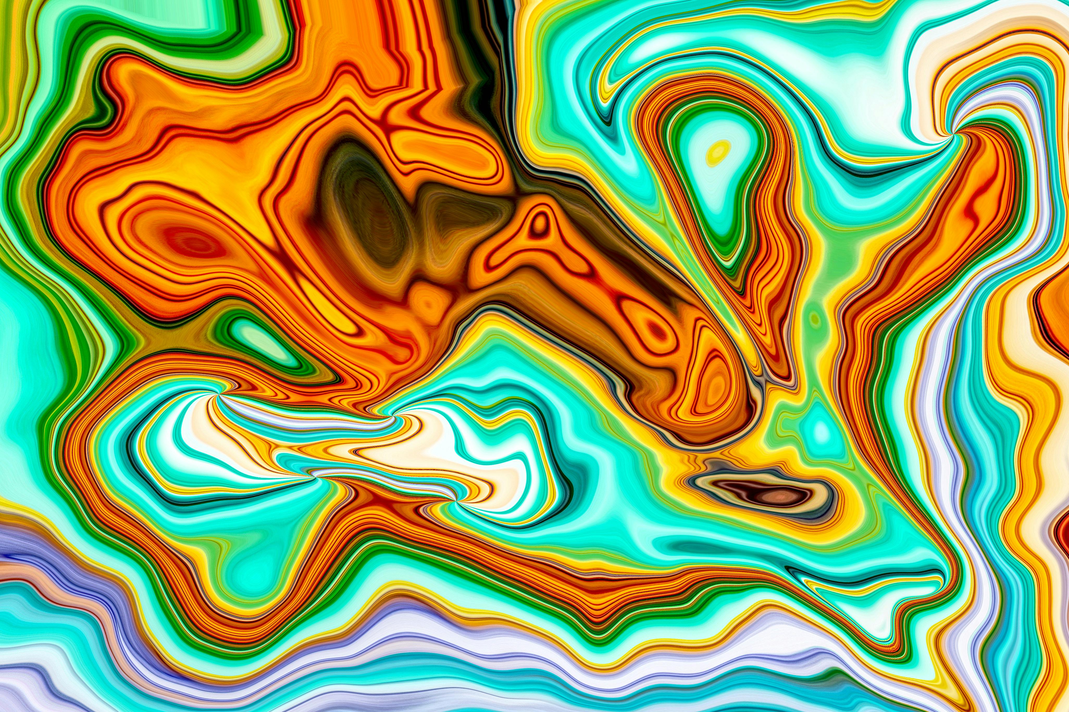 Gratis Arte astratta colorata caratterizzata da motivi vorticosi e tonalità vivaci, che evocano un senso di movimento. Foto a disposizione