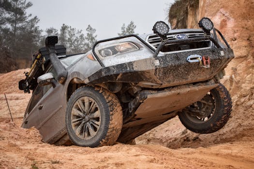 Dynamic image of an SUV navigating a muddy terrain during an off-road adventure, showcasing rugged performance.