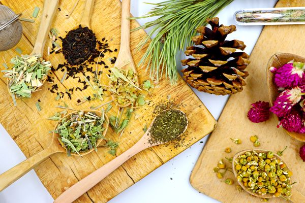 Artisan herbal tea blend with fresh botanicals