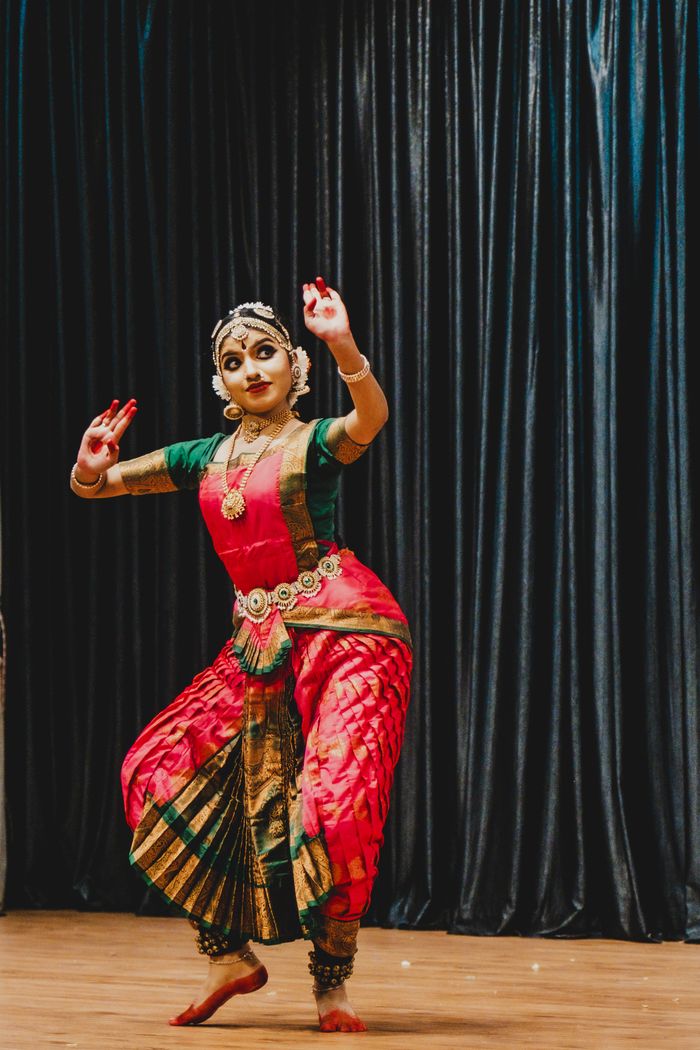 Bharatanatyam dancer in vibrant costume