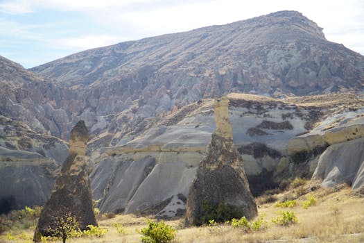 Explore the mystical rock formations of Cappadocia in this scenic outdoor view.