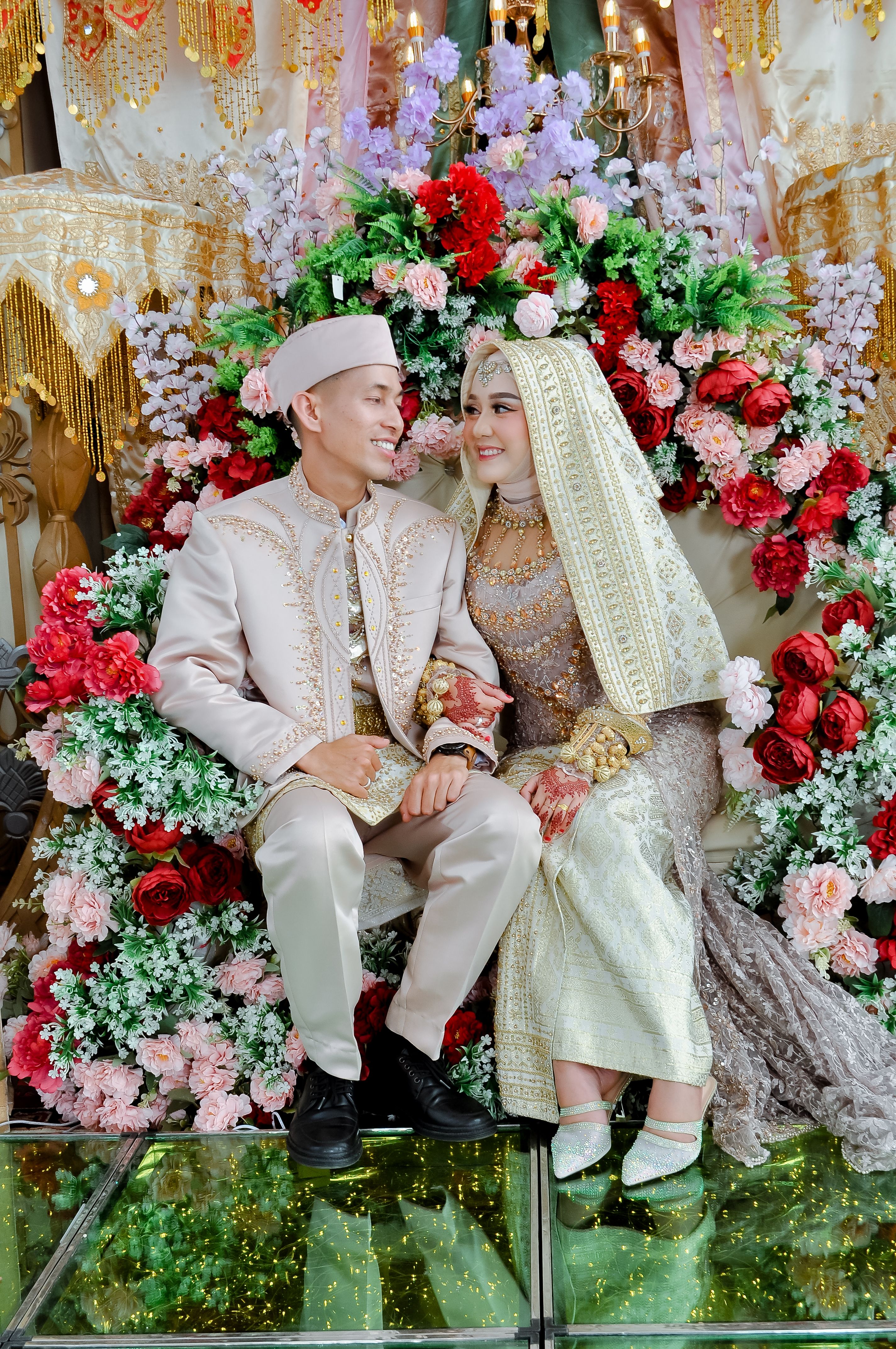 Colorful Traditional Wedding Portrait with Flowers