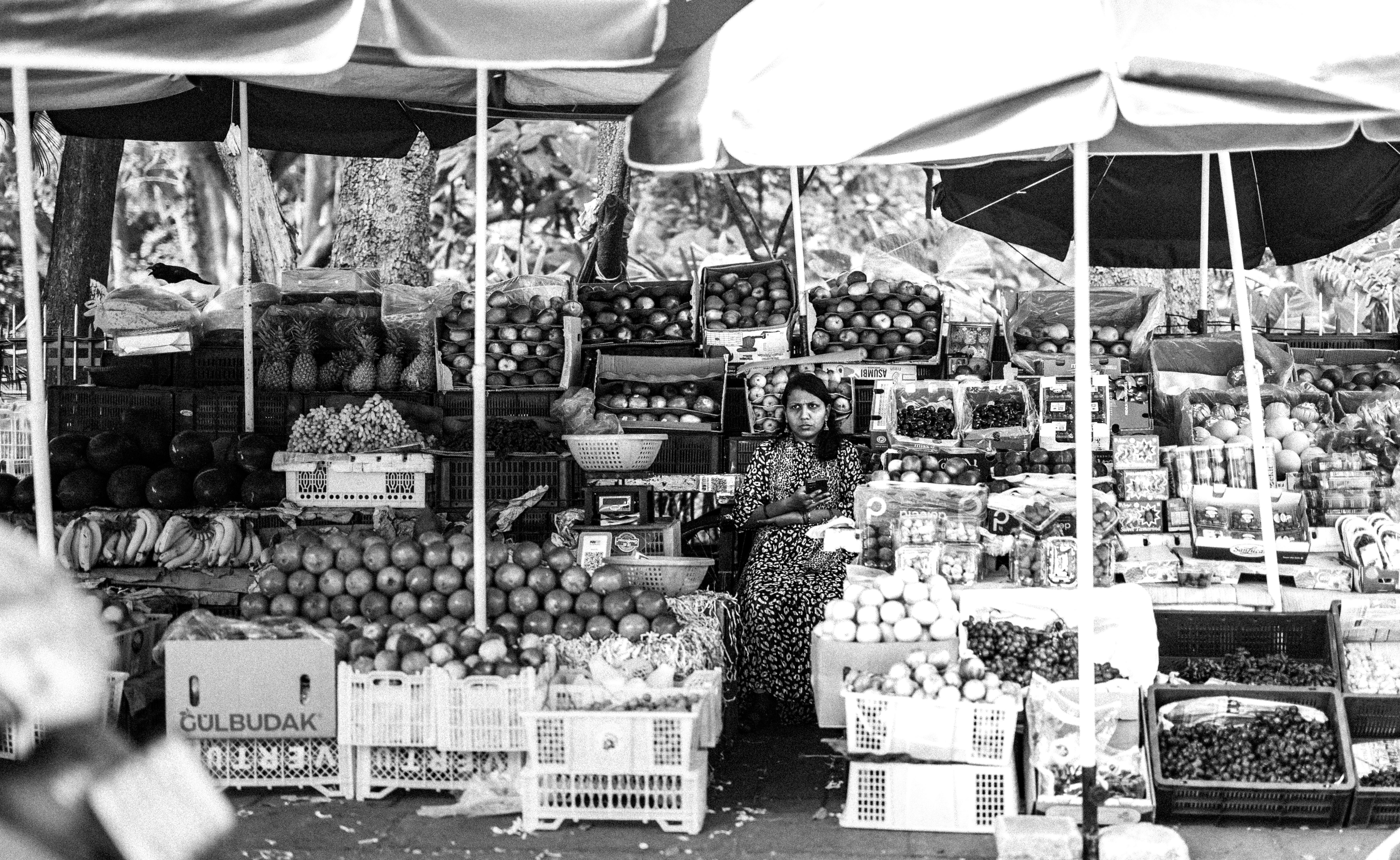 Black and White Fruit Market Stall in India · Free Stock Photo