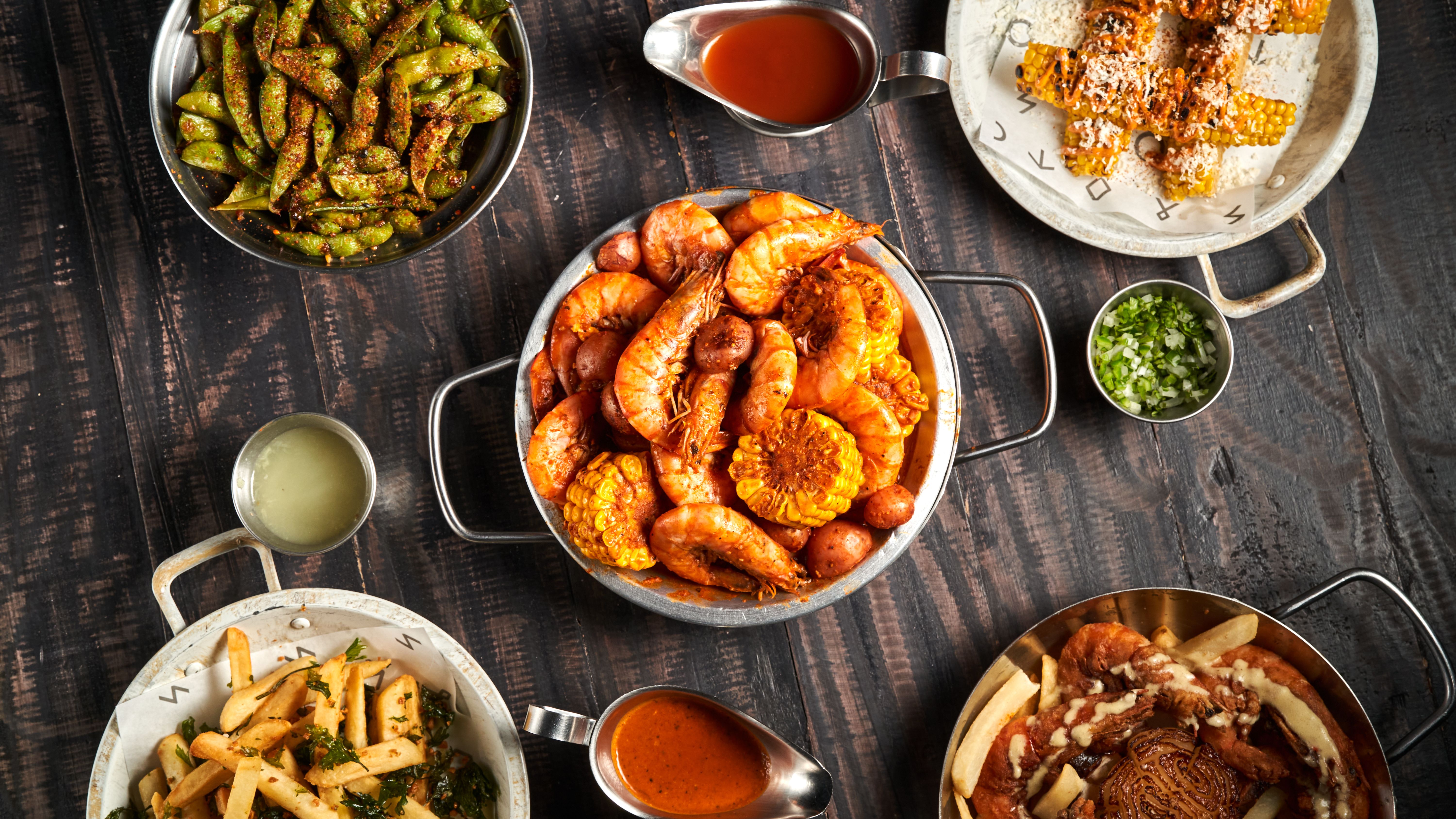 Crispy-Skin Shrimp with Garlic Greens