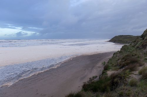 Free Explore the tranquil beauty of a serene coastal landscape with a sandy beach and gentle waves. Stock Photo