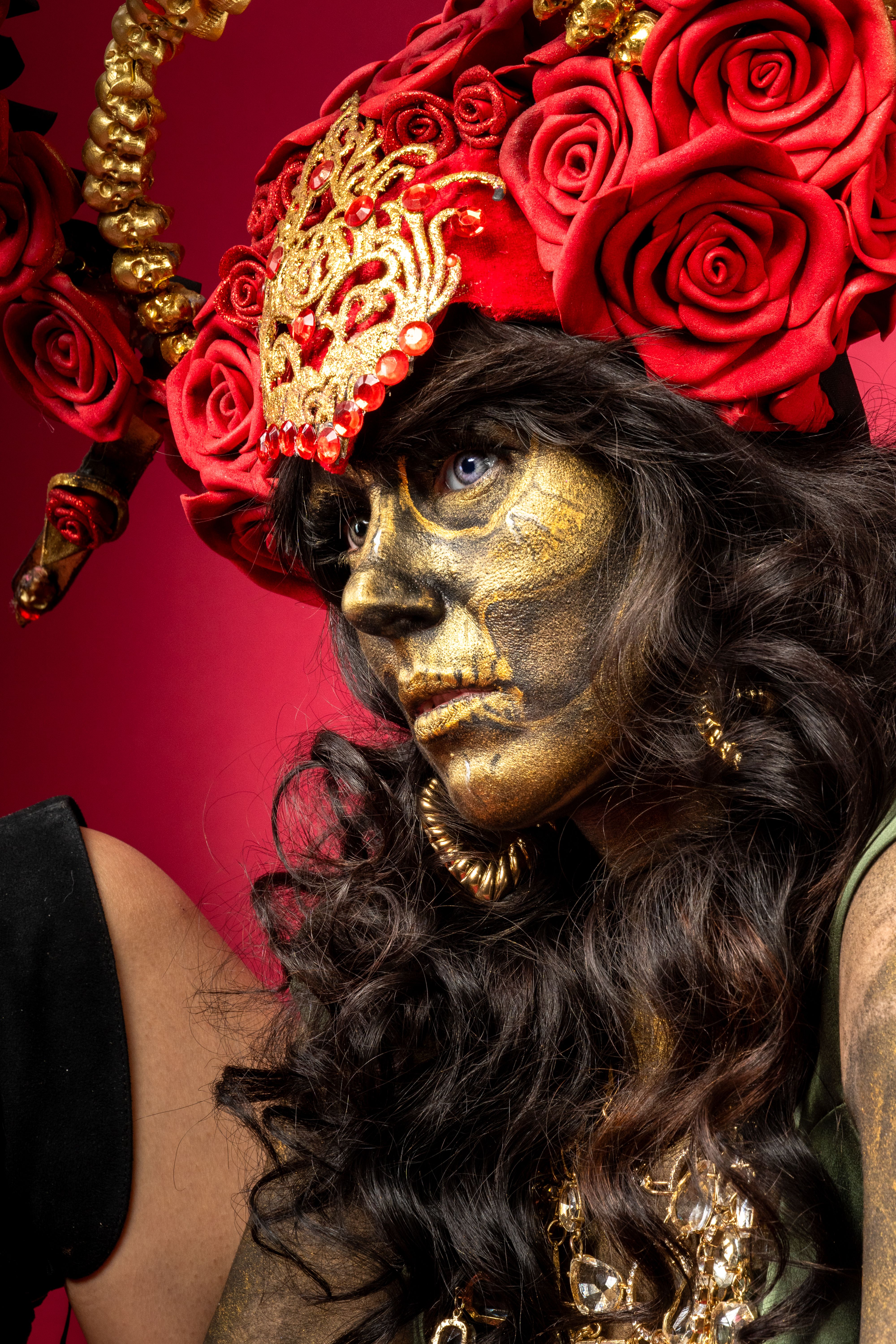 Elegant Catrina with Red Rose Headdress · Free Stock Photo