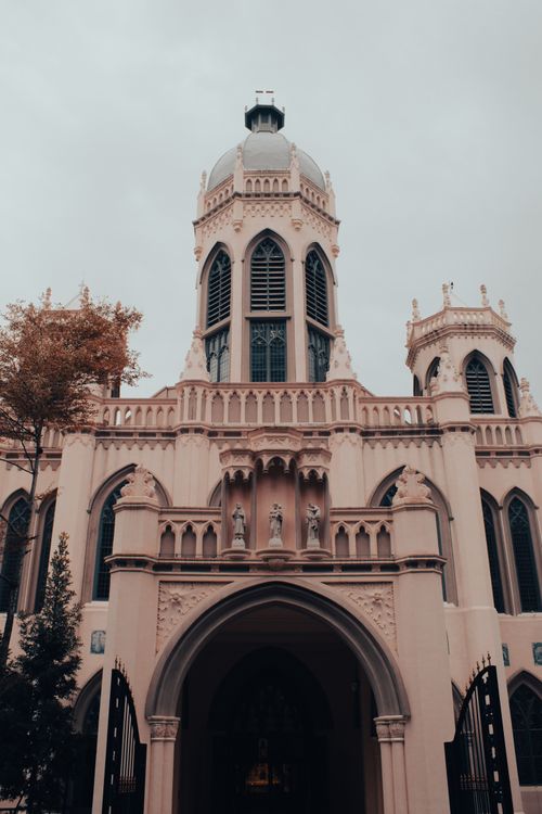 Free Beautiful Gothic Revival church façade in Singapore showcasing intricate architectural design. Stock Photo