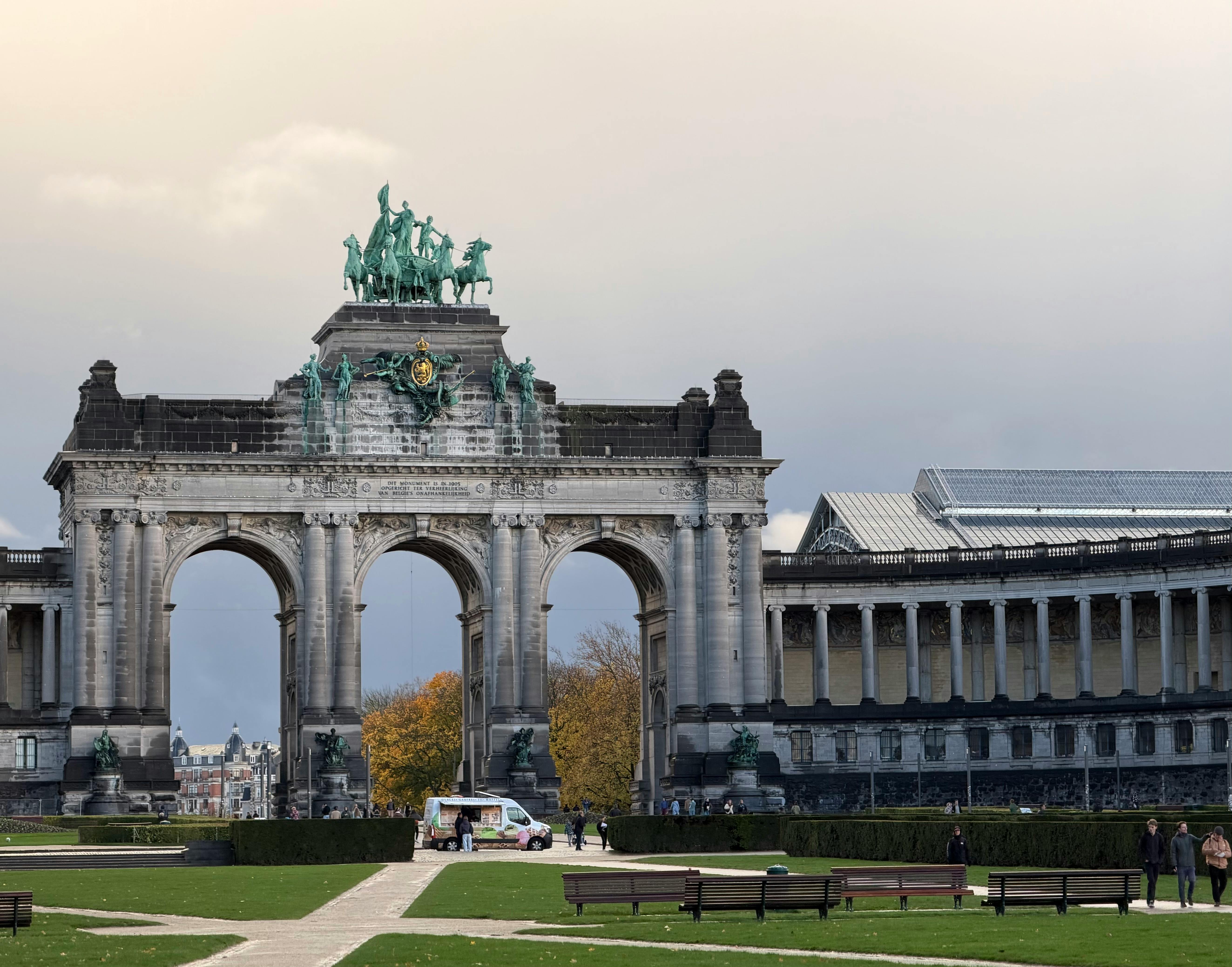 Stunning view of the Cinquantenaire Arcades in Brussels, capturing the grandeur of Belgian architecture.