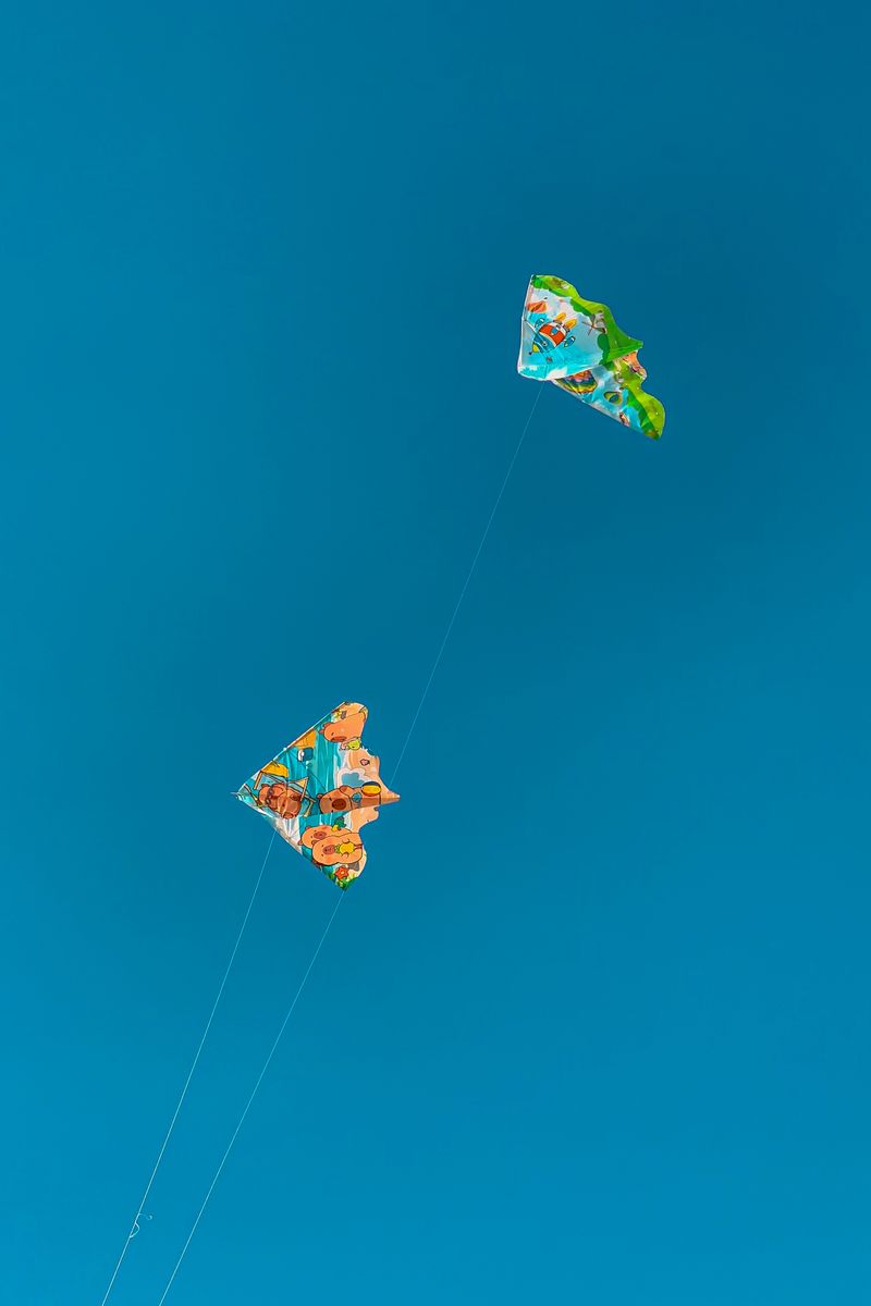 Two kites flying high against a blue sky — photo by Afiqah Ct on Pexels