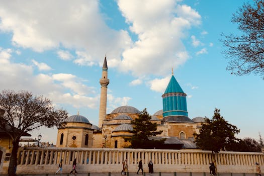 The Mevlana Museum in Konya showcases classic Islamic architecture.