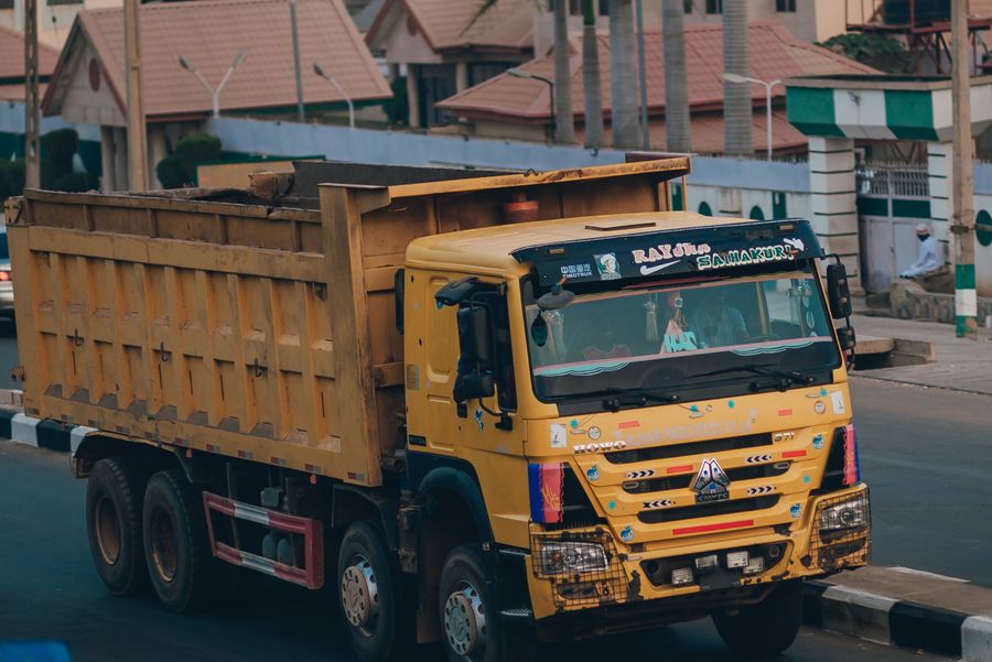 Dump truck on urban street