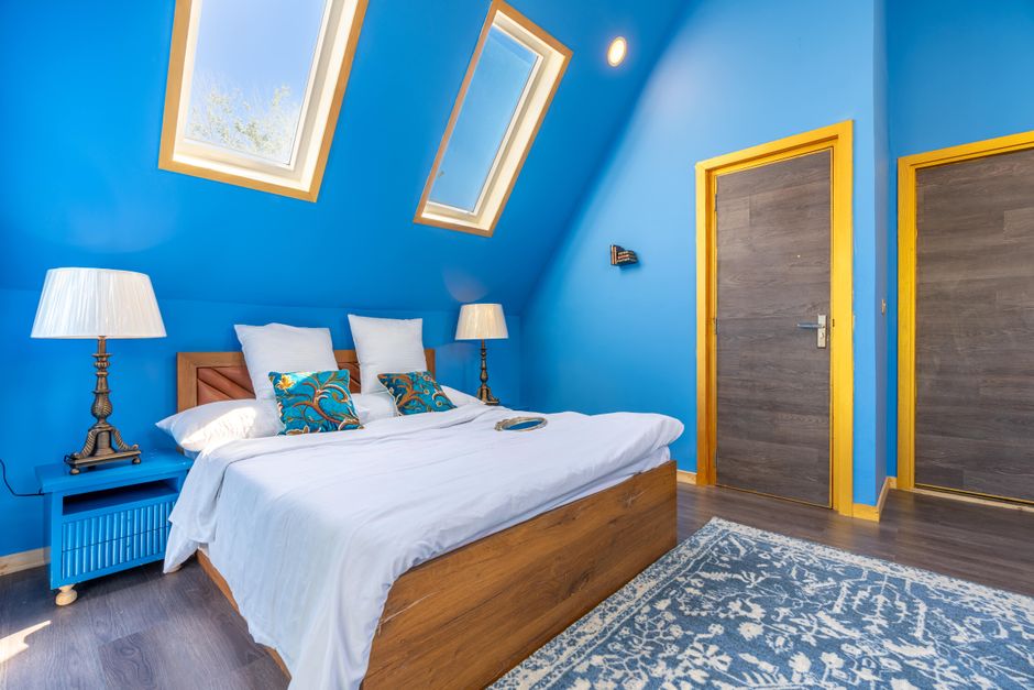 finished attic room skylights wood floor