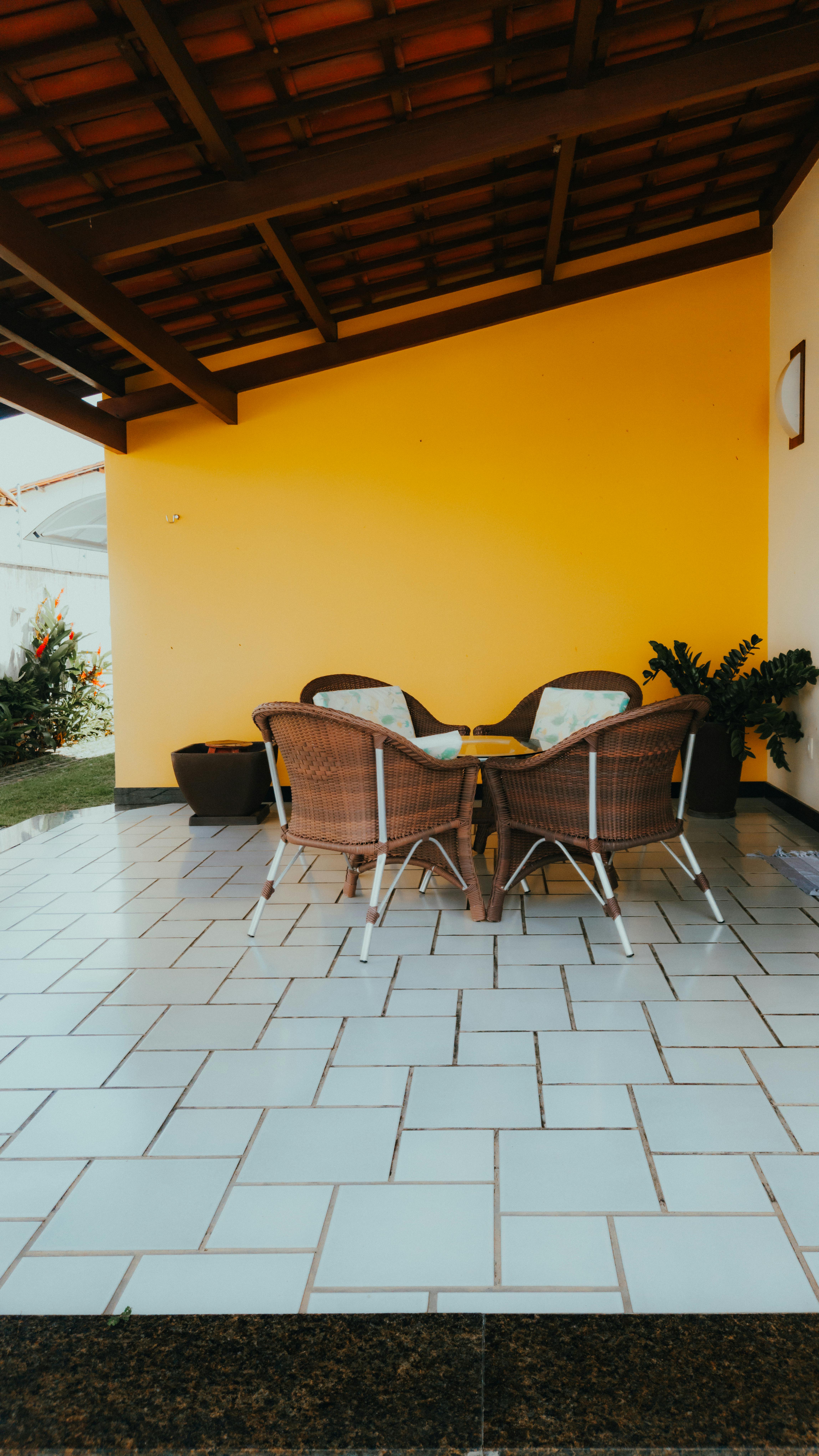 Outdoor terrace space with tile flooring
