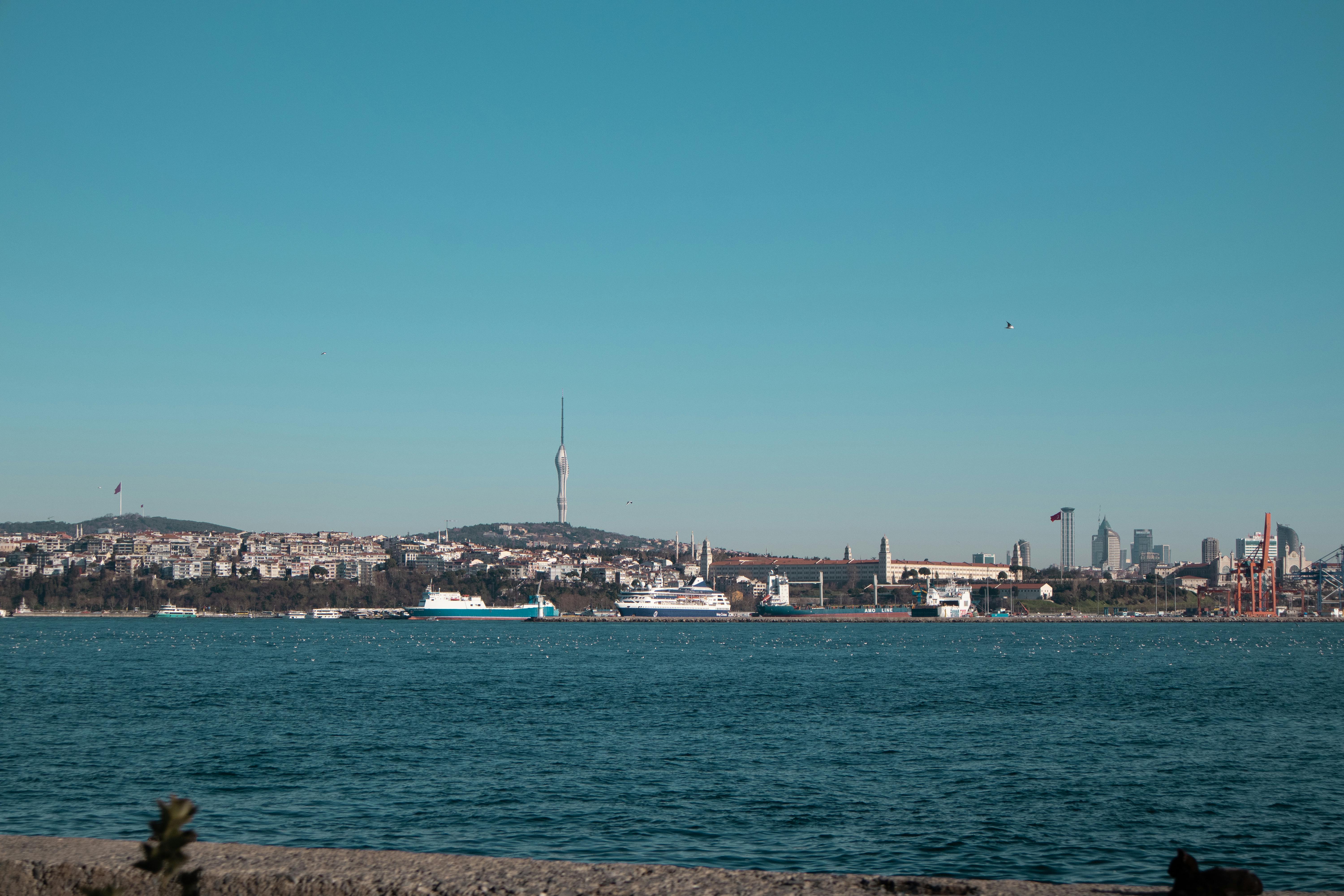 A stunning daytime view of İstanbul's Bosphorus and skyline, featuring the &Ccedil;amlıca Tower.