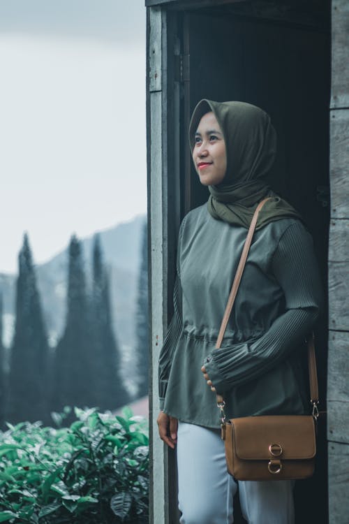 A Woman in Gray Hijab