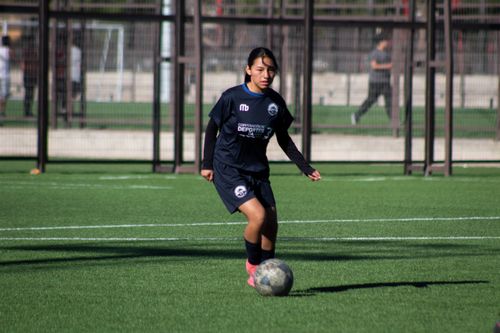 Free A young female athlete playing soccer on a green outdoor field during the day. Stock Photo