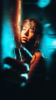 Artistic portrait of a woman with dark aesthetic, reaching out dramatically.