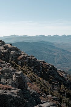 Panoramic view of Whiteface Mountain and Adirondack peaks on a clear day from Wilmington, NY.