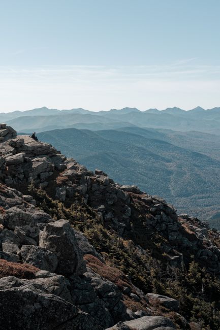 Panoramic view of Whiteface Mountain and Adirondack peaks on a clear day from Wilmington, NY.