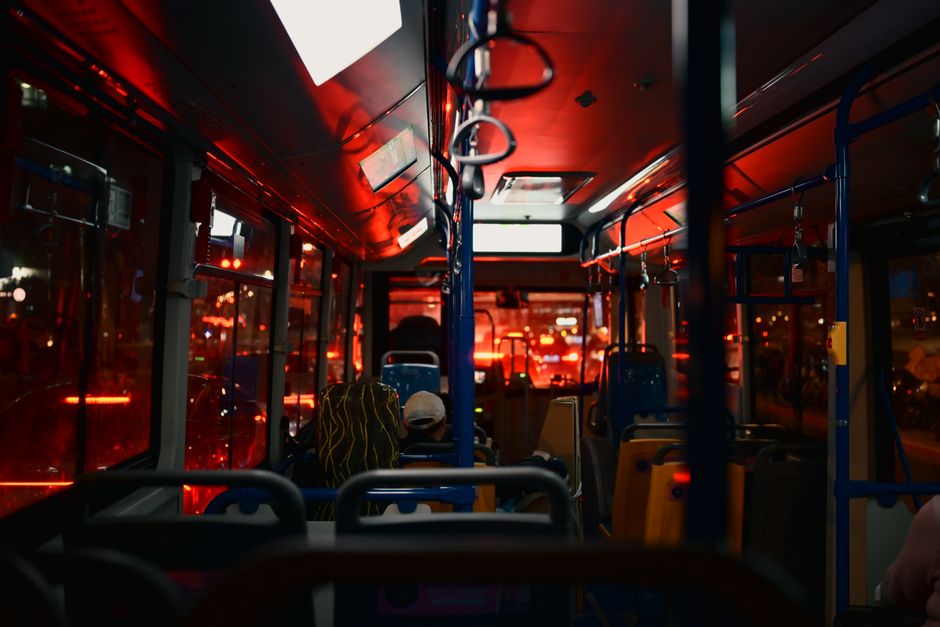 Public bus at a stop near Kuwait International Airport