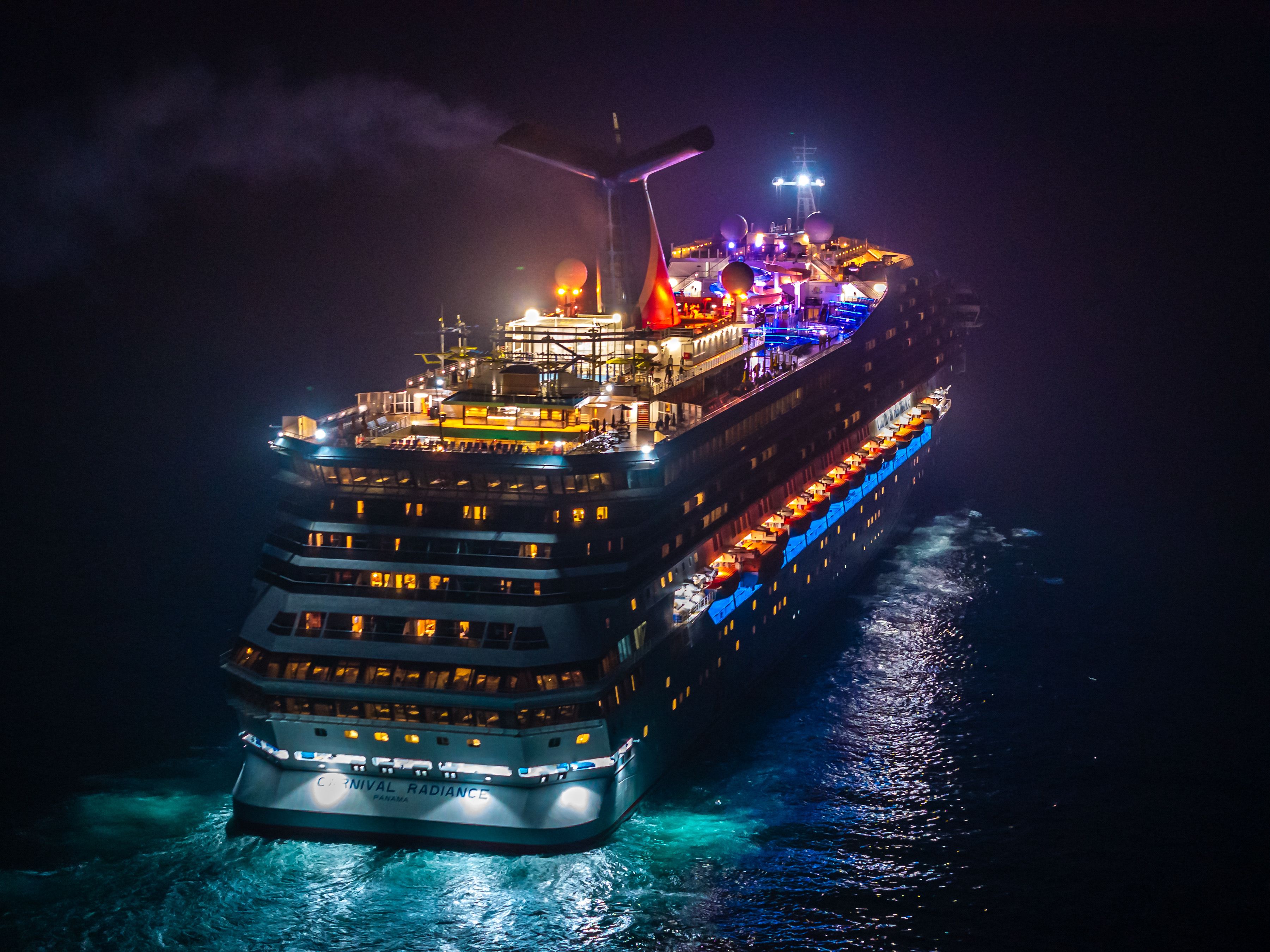 Aerial View of Illuminated Cruise Ship at Night · Free Stock Photo