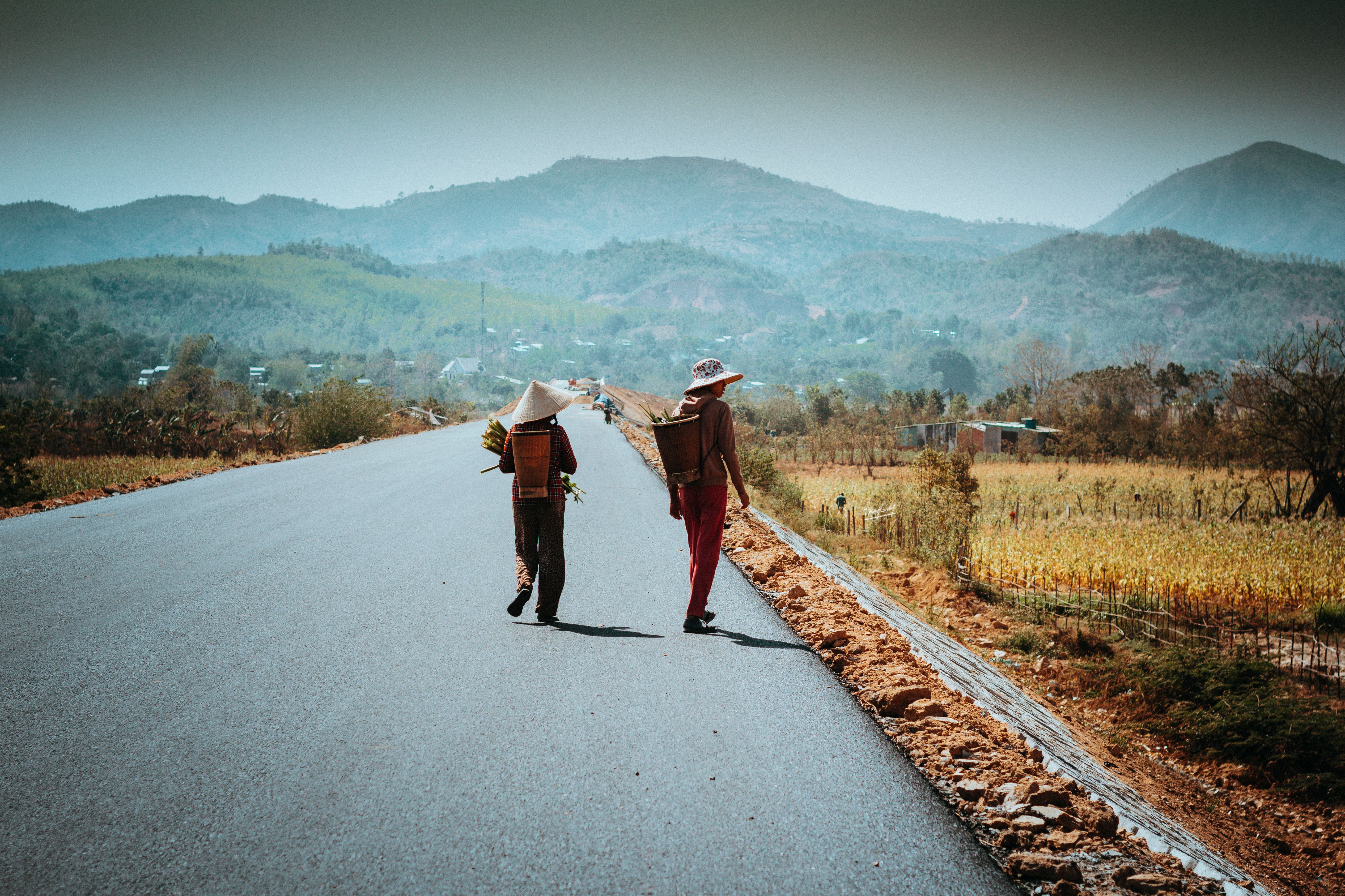 Rural Vietnamese Landscape with Farmers Walking · Free Stock Photo