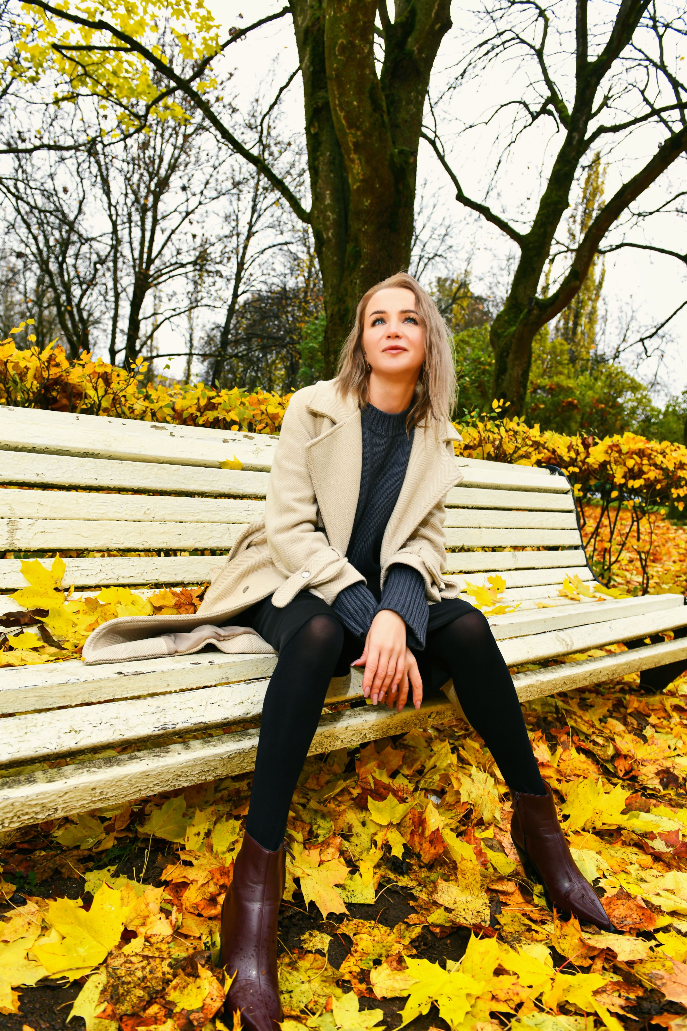 Woman Relaxing on Park Bench in Autumn · Free Stock Photo