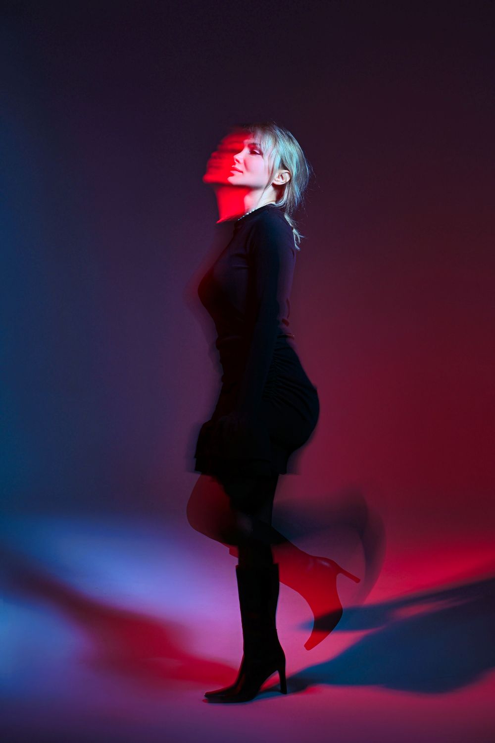 Blue Light Body Raps Artistic Motion Blur of Woman in Red and Blue Light · Free Stock Photo