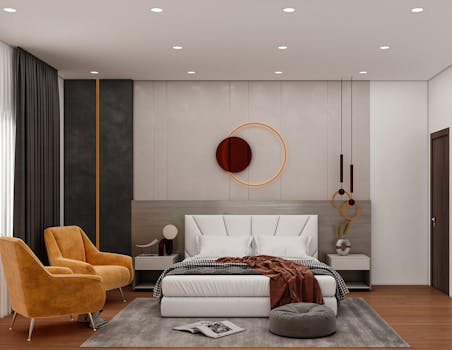 Stylish contemporary bedroom with modern decor and minimalist design elements.