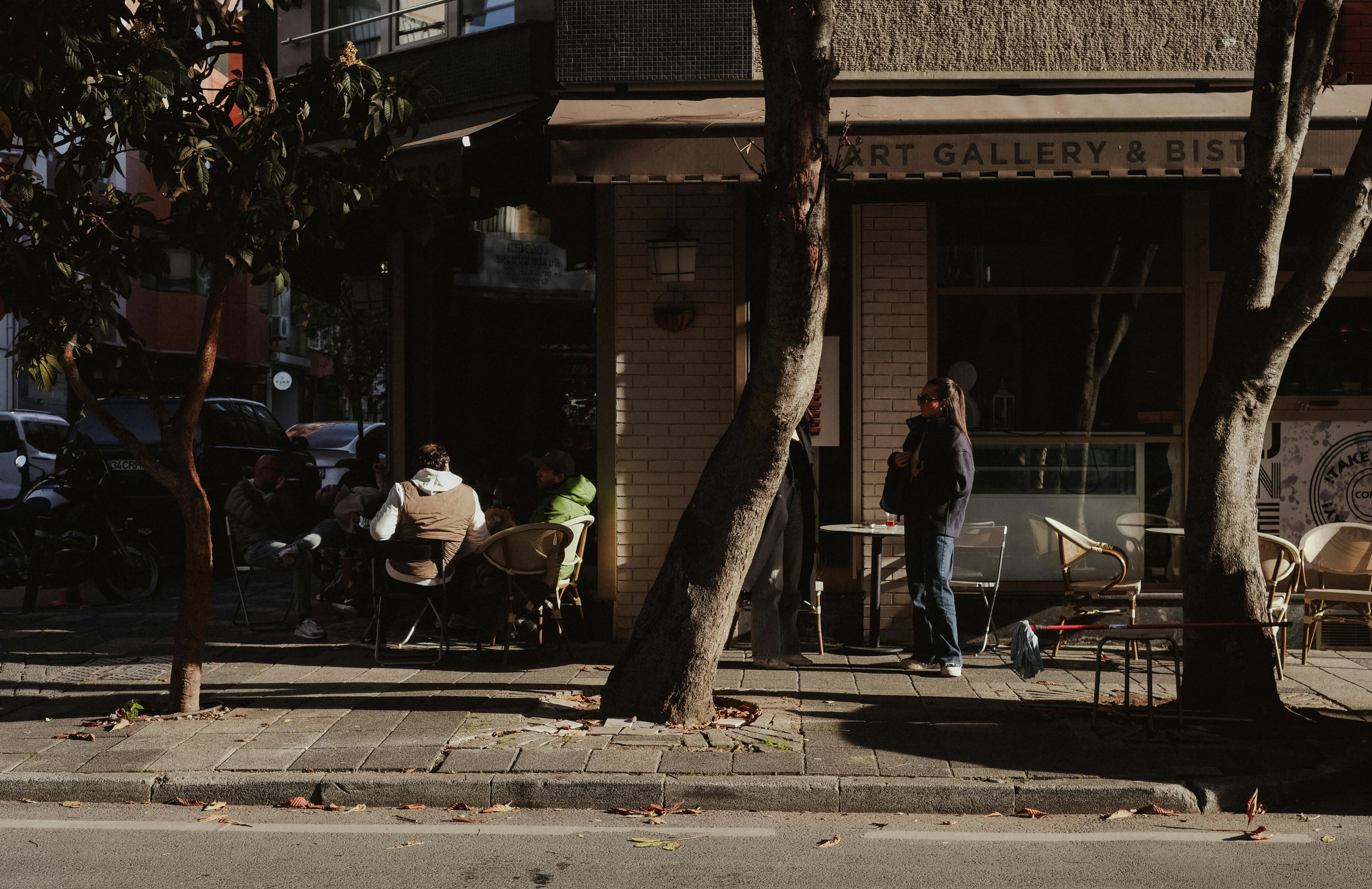 Quiet side street in Apgujeong with patisserie and cafes in afternoon light