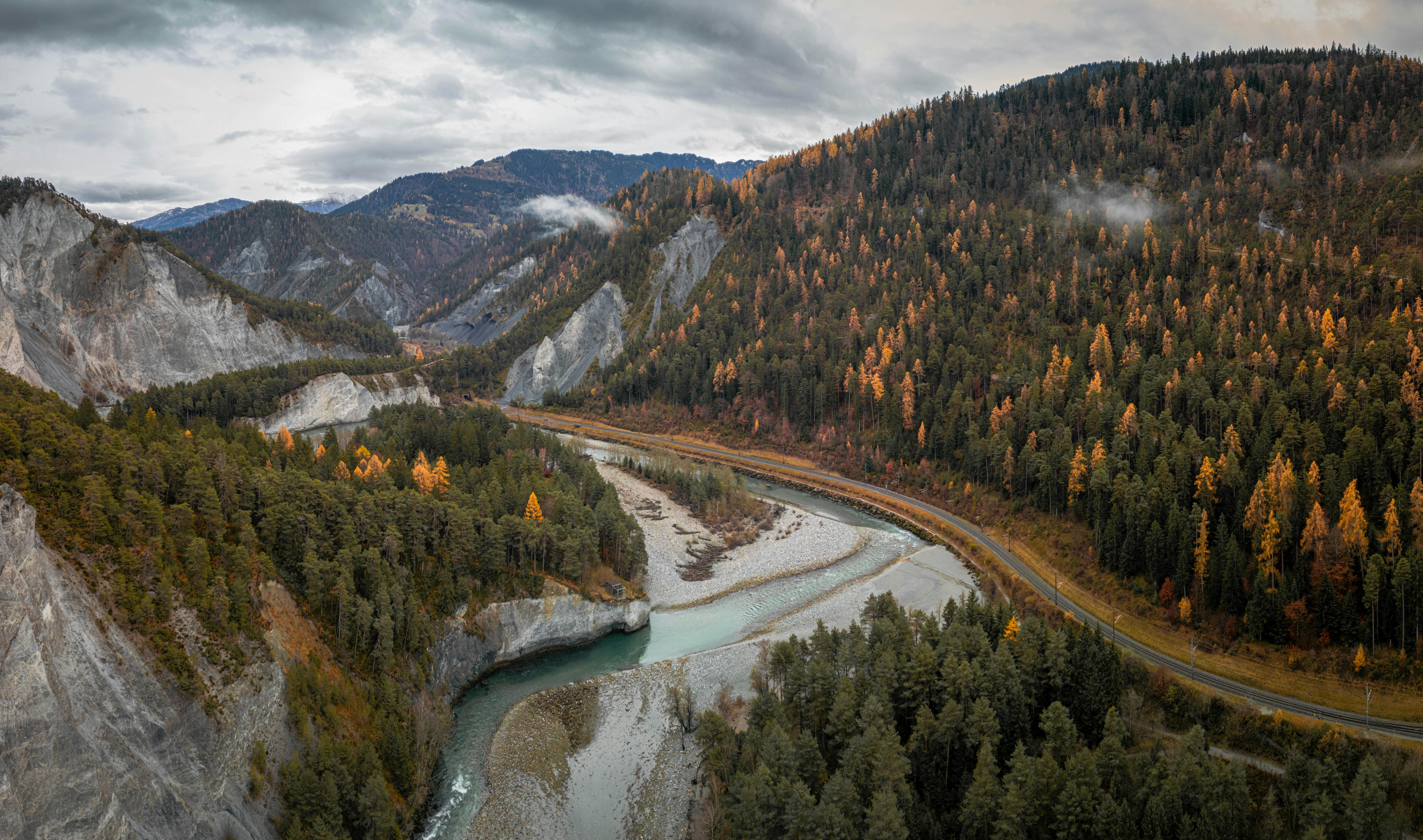 aerial view of autumn landscape in safiental switzerland