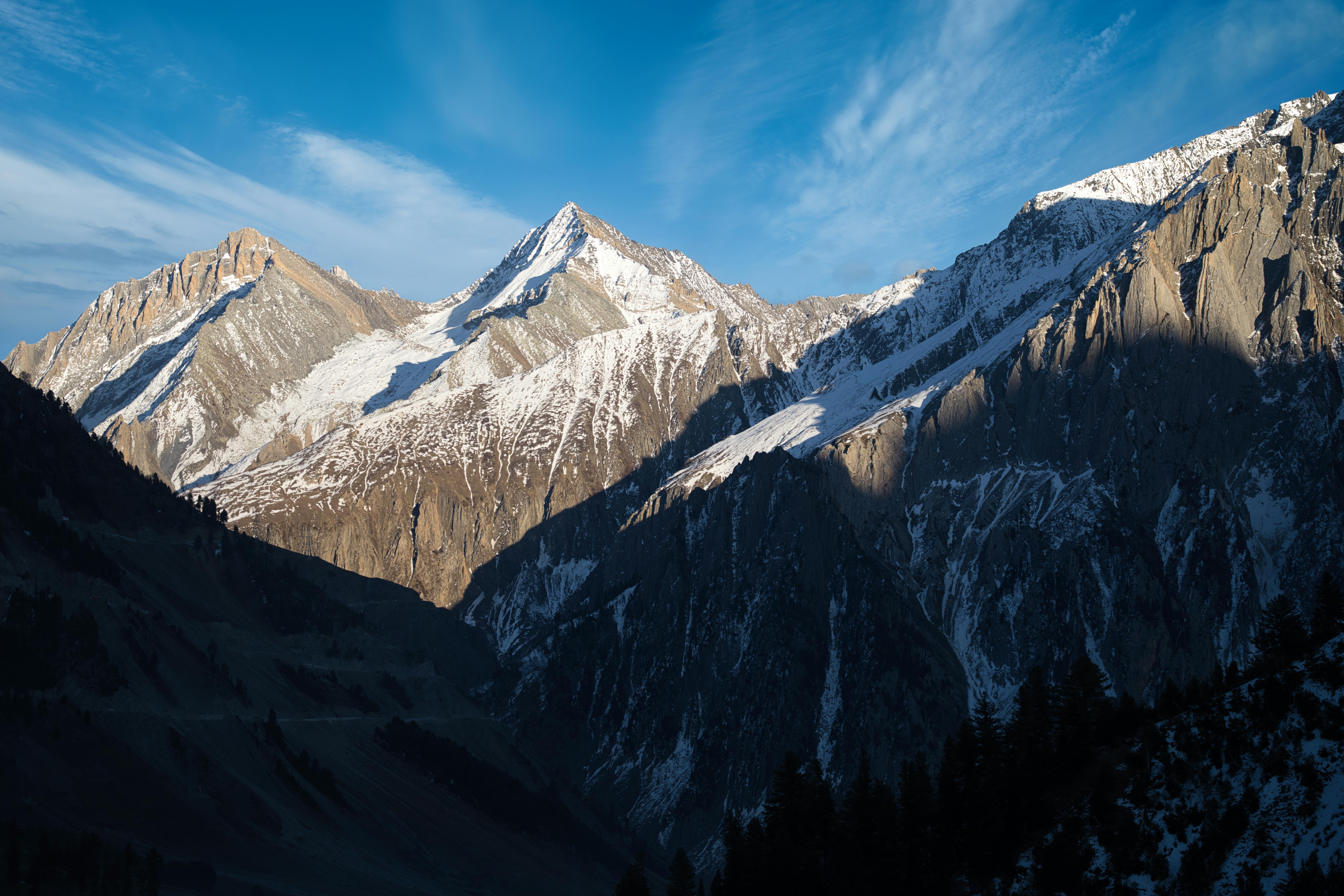 Majestic snow-covered mountains in Sonamarg, captured in stunning detail, offering a serene view.