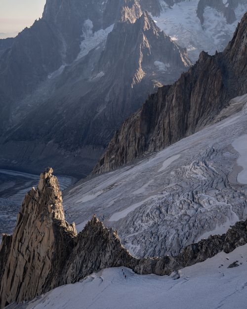 Free Breathtaking view of the rugged glacier peaks in Chamonix, French Alps at sunset. Stock Photo