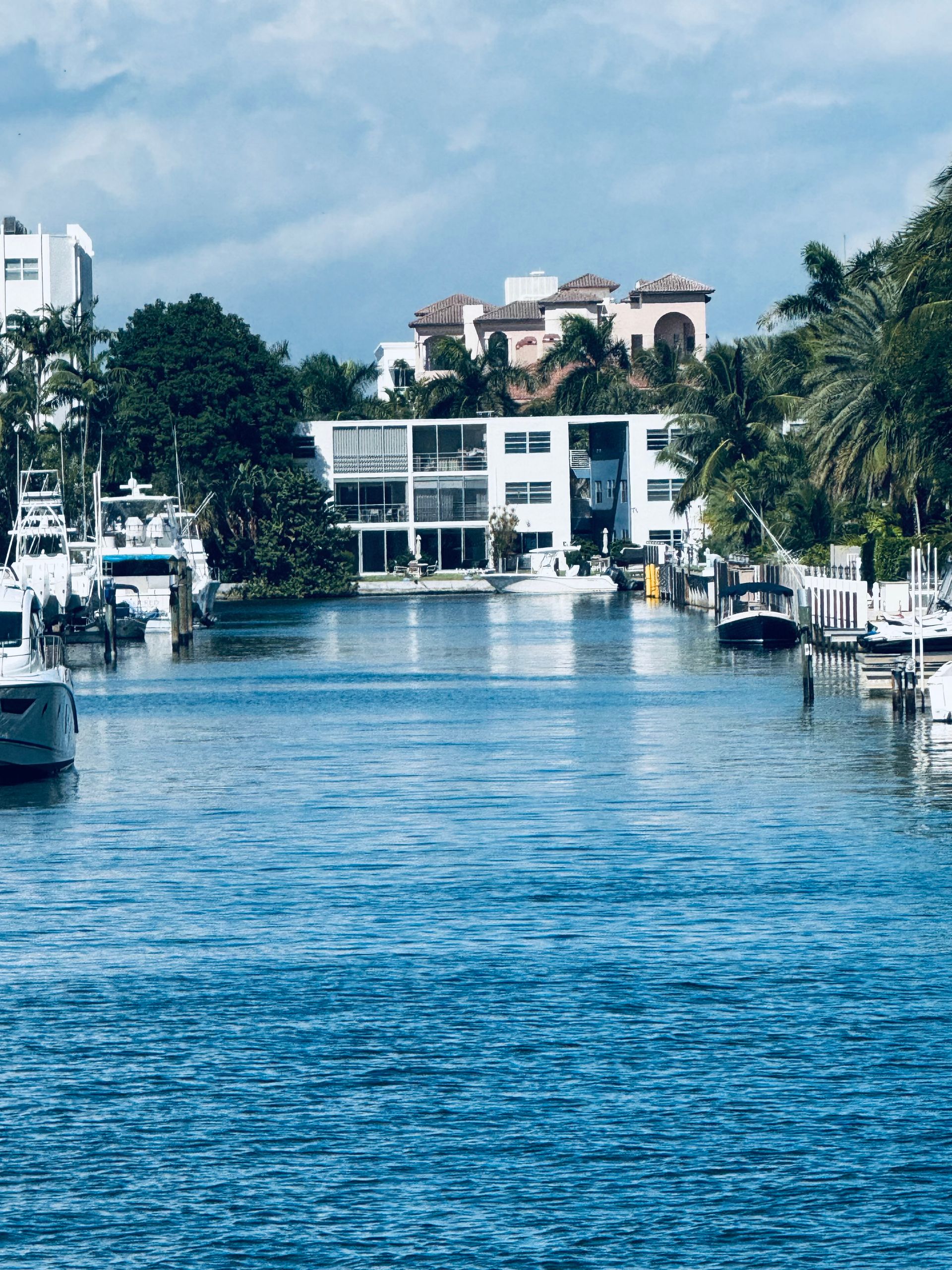 Scenic view of luxury waterfront homes along a canal in Fort Lauderdale, Florida