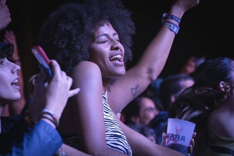 Happy audience member enjoying a live concert