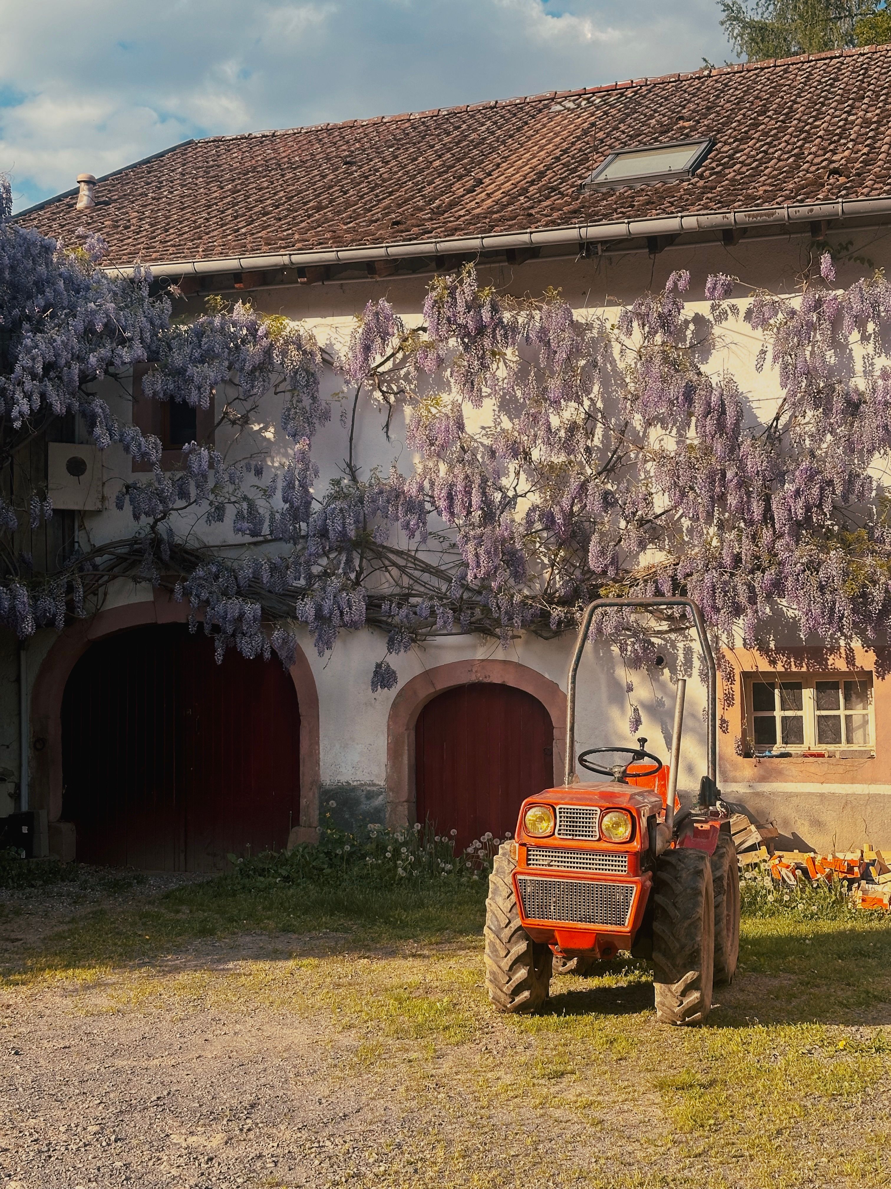 Charming French Farmhouse with Tractor and Wisteria · Free Stock Photo