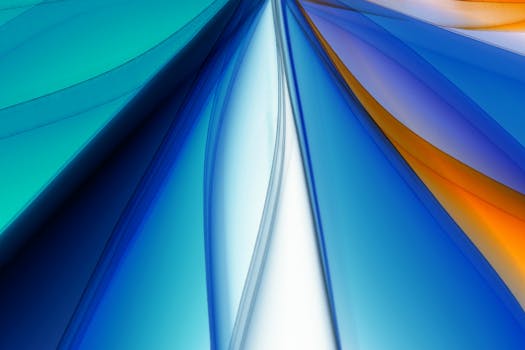 Dynamic abstract multicolor wave patterns with blue, orange, and turquoise hues.