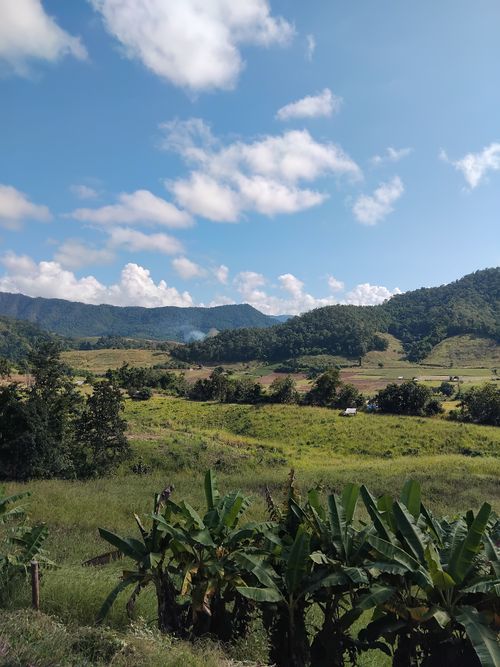 Free Stunning view of a lush tropical countryside with hills and clear skies. Stock Photo