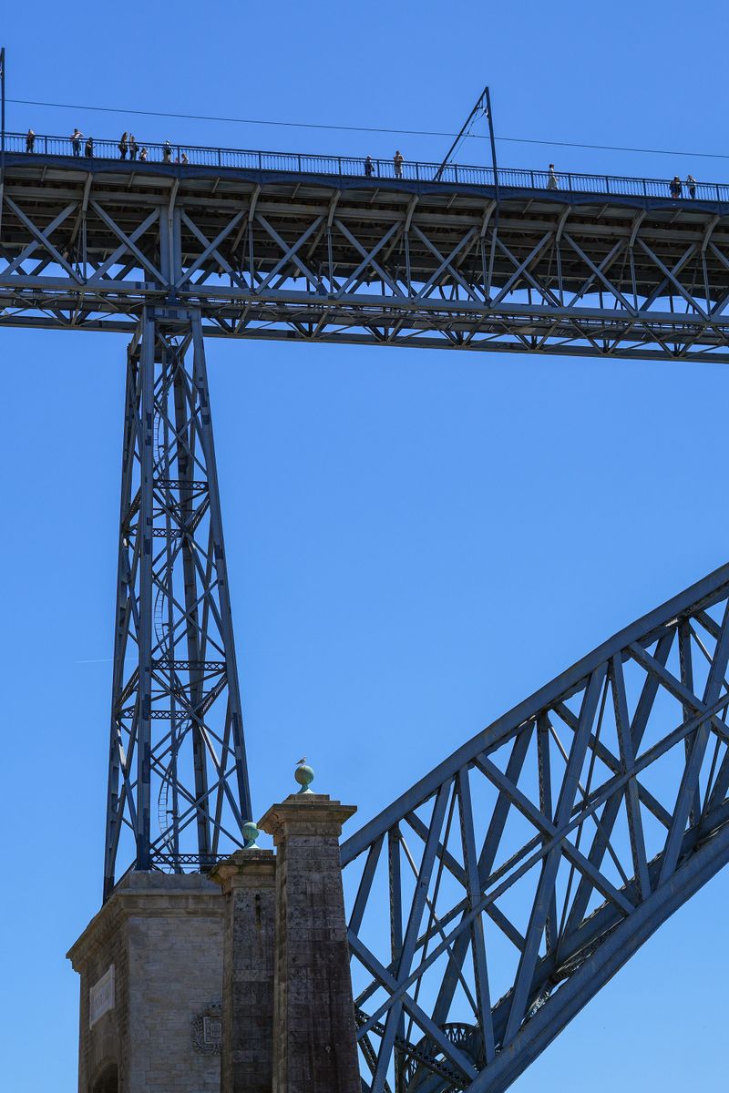Steel arch and upper deck of the Dom Luís I Bridge in Porto