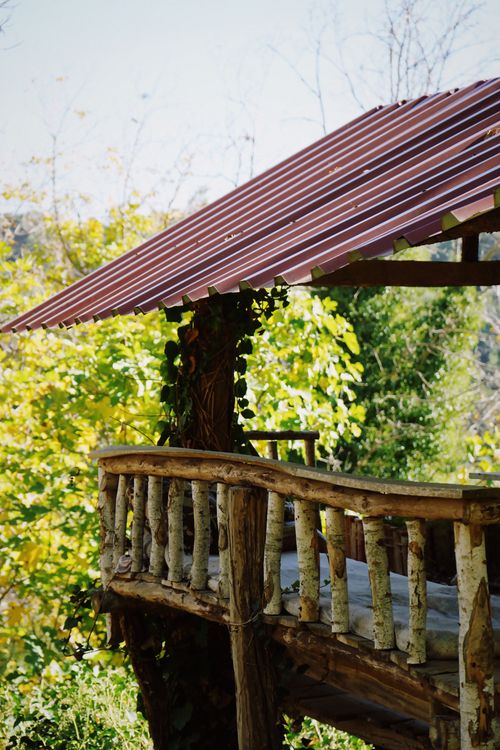Free Charming wooden gazebo with foliage, perfect for nature retreats. Stock Photo