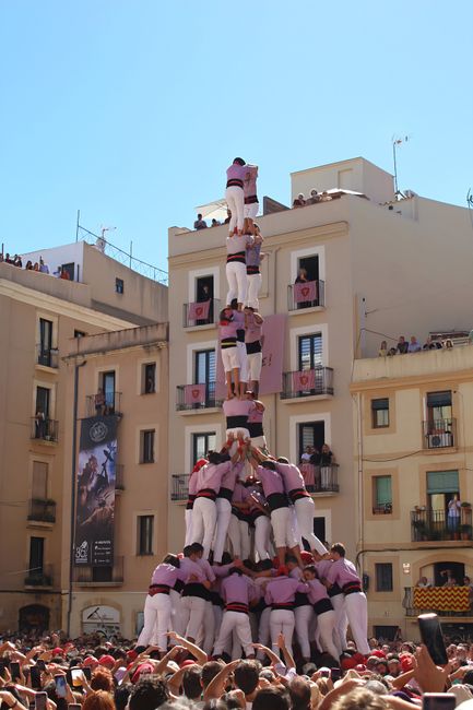 Traditional human tower during a festival in Catalonia, Spain.