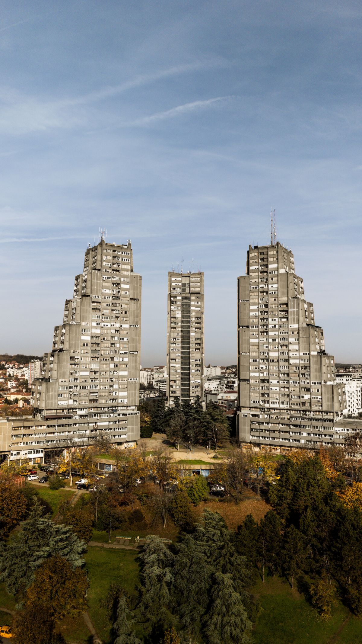 Western City Gate Genex Tower brutalist skyscraper in New Belgrade