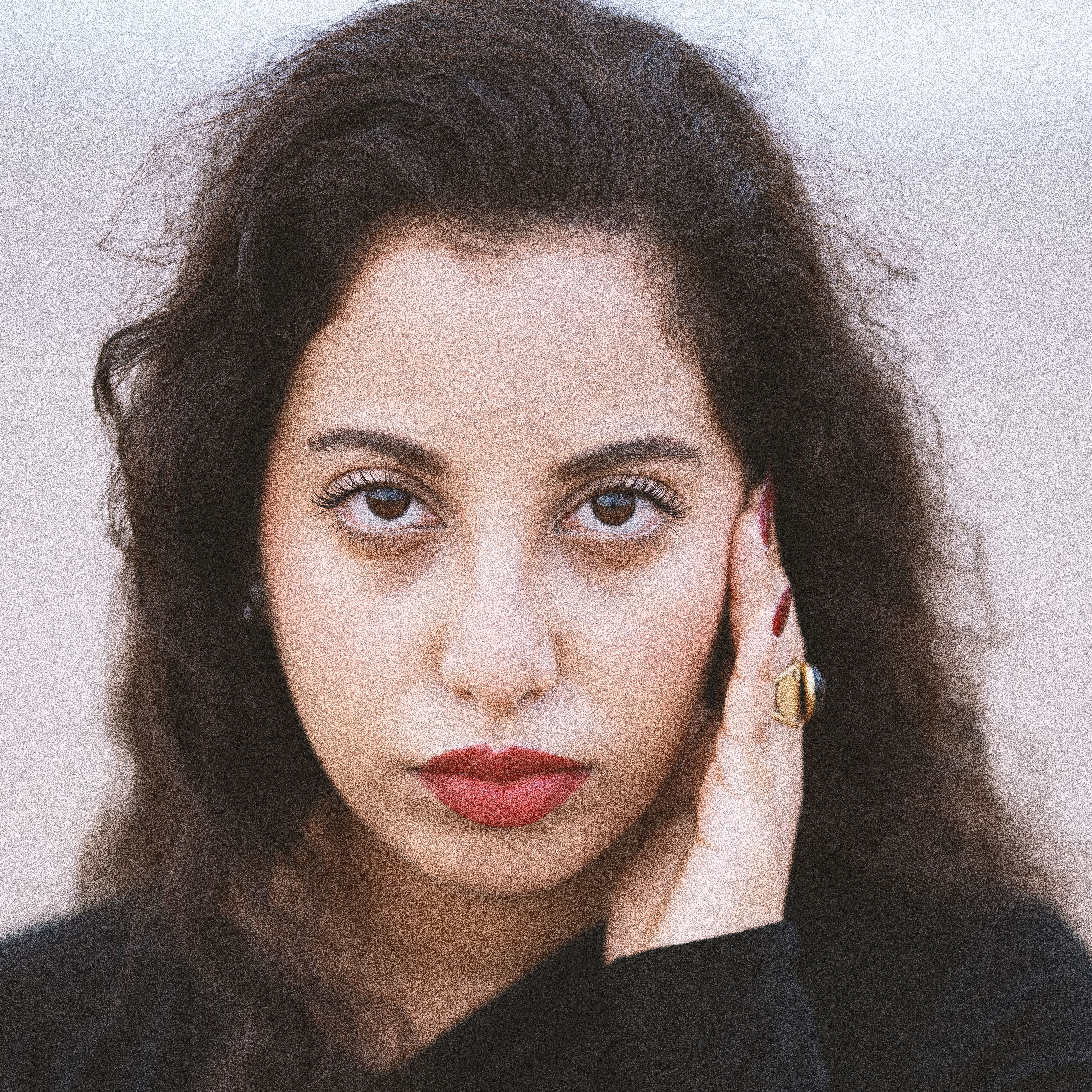 Portrait of Young Woman with Red Lips