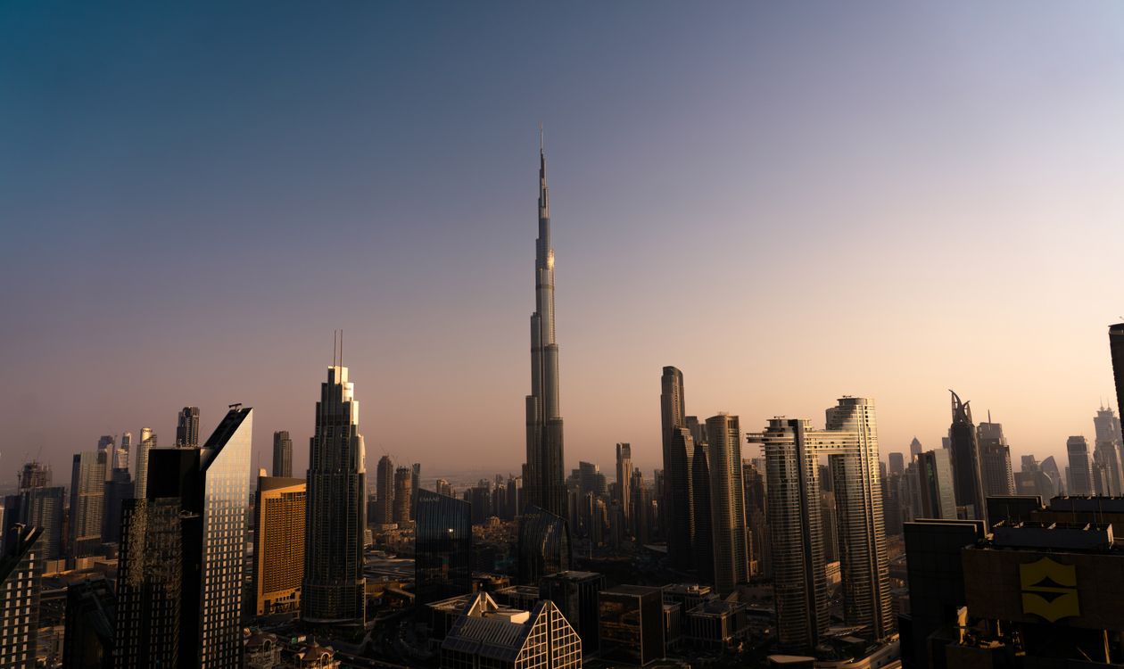 Dubai skyline and Burj Khalifa at sunset, illustrating a possible UAE career destination