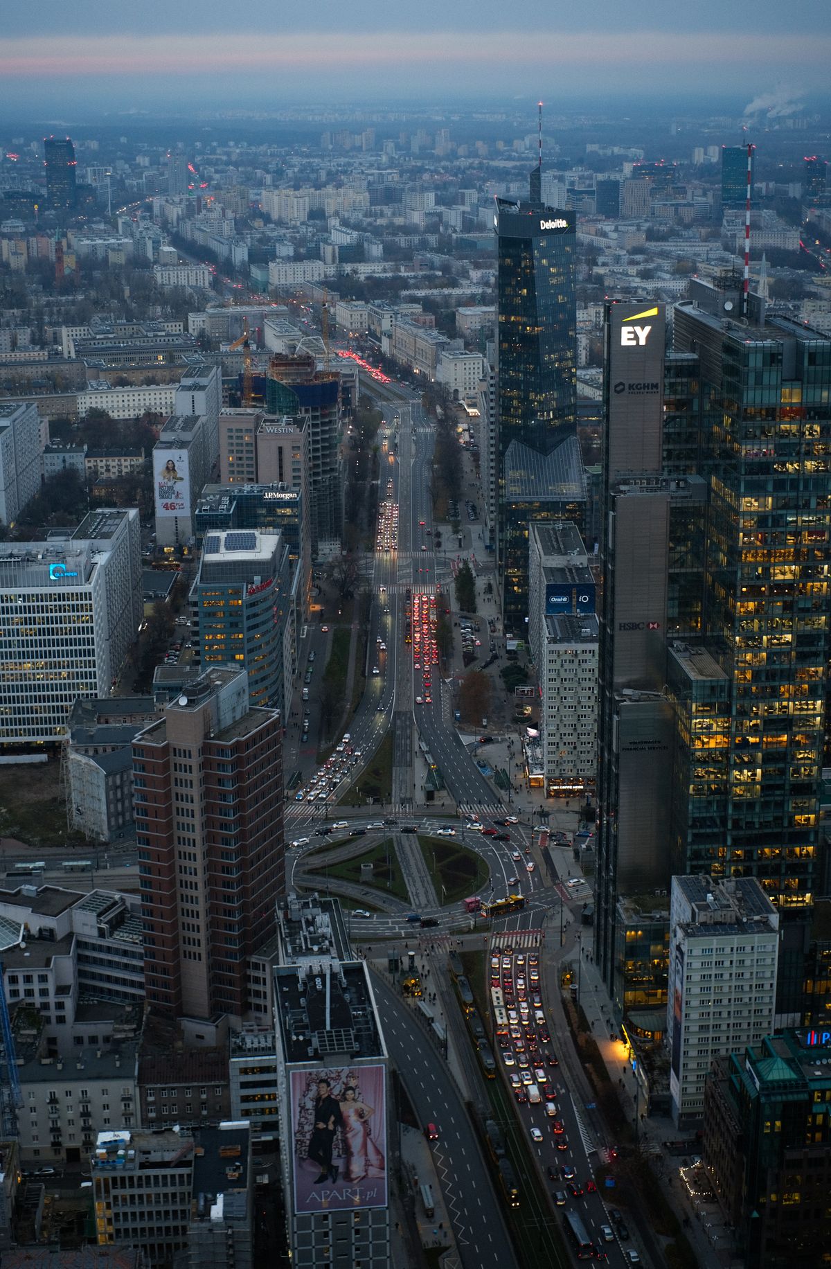 Aerial View of Warsaw Skyline at Twilight · Free Stock Photo