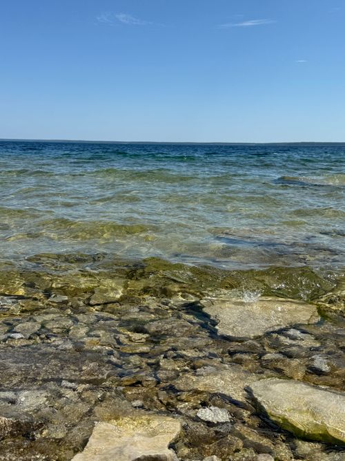 Free Clear waters and rocky shoreline of Lake Huron in Tobermory, Ontario. Stock Photo